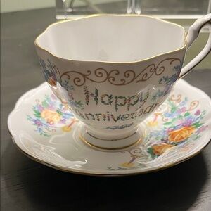 Princess Anne Bone China Happy Anniversary Teacup and Saucer
